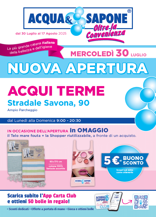 Volantino nuova apertura Acqui Terme